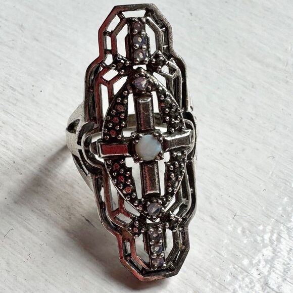 SUNAHARA MALIBU Alchemy Ring Silver White Blue Women’s Size 8 - Picture 2 of 6